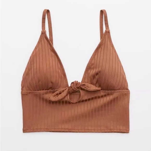 aerie Other - Aerie Brown Shine Ribbed Crop Longline Bikini Top XL NWT